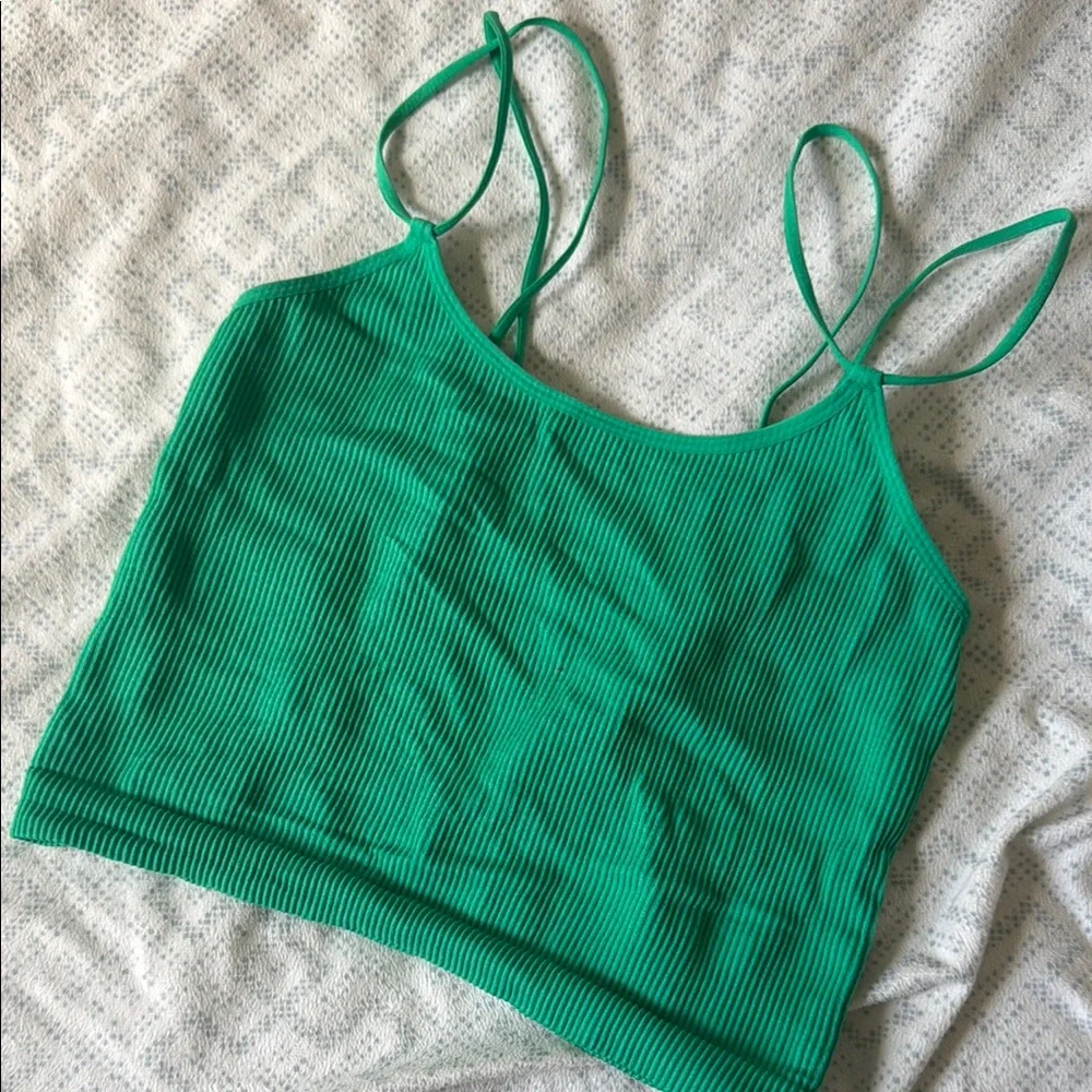 Green Ribbed Crop Top - Picture 1 of 2
